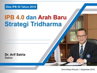 Dr. Arif Satria
Rektor
Dies IPB 55 Tahun 2018
Grha Widya Wisuda, 1 September 2018
IPB 4.0 dan Arah Baru
Strategi Tridharma
 