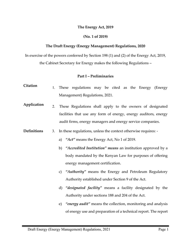 Draft energy (energy management) regulations 2021 for final stakeholder