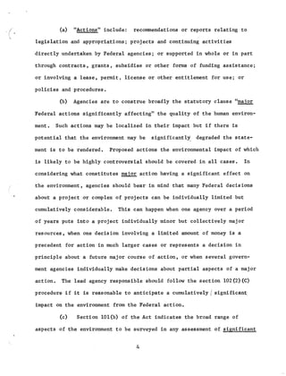 Draft guidelines for statements on major federal actions