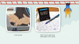 Draft quickly Don’t stop to get more
information or to revise
 