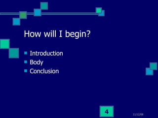 How will I begin? Introduction Body Conclusion 