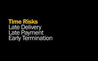 Time Risks
Late Delivery
Late Payment
Early Termination
 