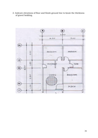 2. Indicate elevations of floor and finish ground line to know the thickness
of gravel bedding.

39

 
