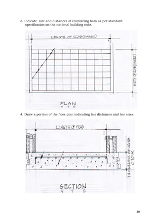 3. Indicate size and distances of reinforcing bars as per standard
specification on the national building code.

4. Draw a portion of the floor plan indicating bar distances and bar sizes.

40

 