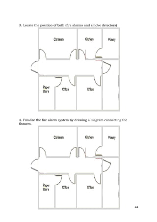 3. Locate the position of both (fire alarms and smoke detectors)

4. Finalize the fire alarm system by drawing a diagram connecting the
fixtures.

44

 