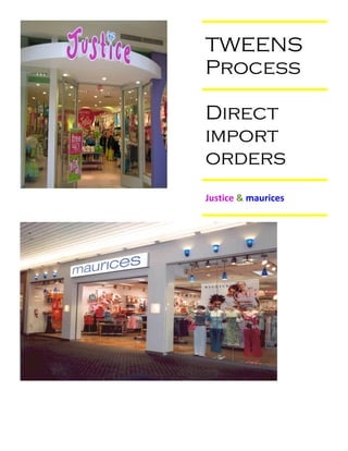 TWEENS
Process

Direct
import
orders
Justice & maurices
 