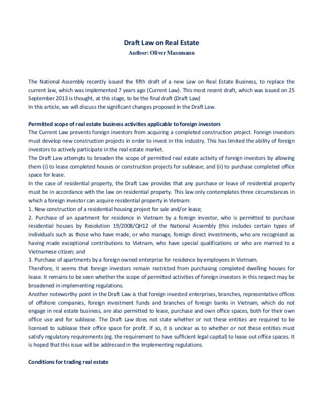 Vietnam _Draft Law on Real Estate