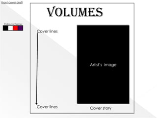 Front cover draft




                         Volumes
  Colour scheme:


                    Cover lines




                                  Artist’s image




                    Cover lines   Cover story
 