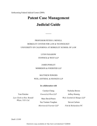 2009 BIOL503 Class 8 Supporting document: Draft Patent Case Management Federal Judicial Center 2009 SSRN ID1328659