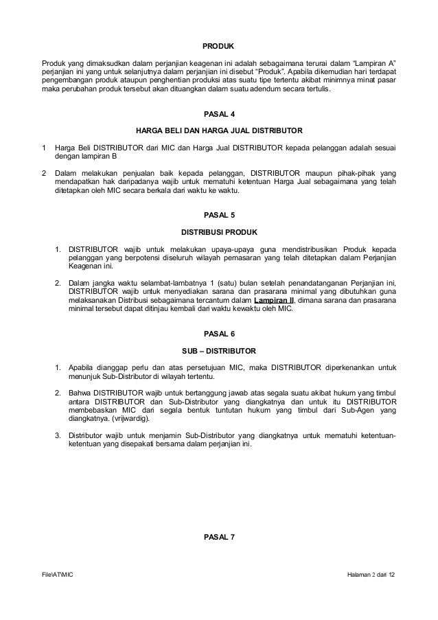 Draft Perjanjian Keagenan Hori 2011