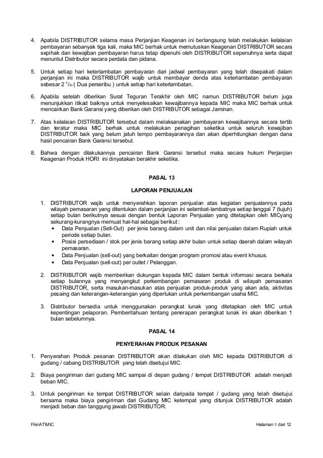 Draft Perjanjian Kerjasama Distributor  Lina Pdf