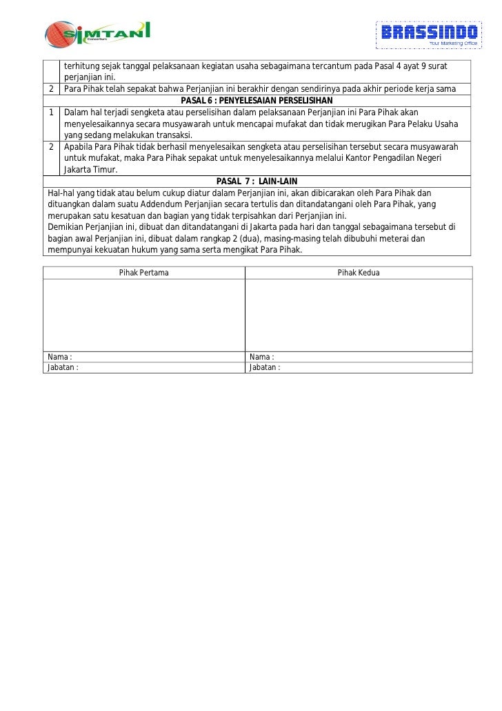 contoh pasal perjanjian 15 kerjasama surat KEMITRAAN AGRO CENTER ONLINE PKS DRAFT BUSINESS