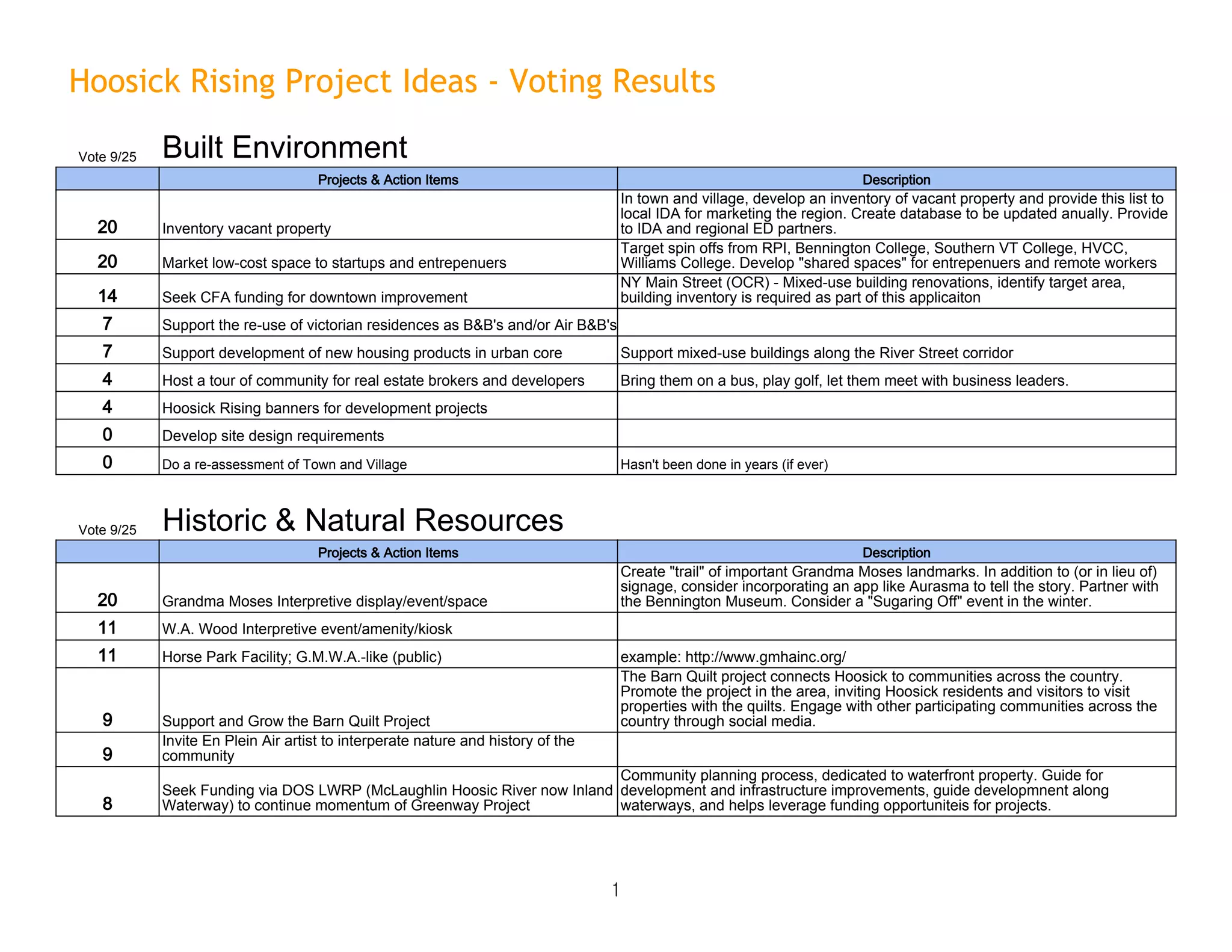 Hoosick Rising DRAFT Project List and Voting Results PPT