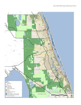 Seven50: Se Florida ProSPerity Plan
18,000’ 36,000’ 54,000’ 72,000’0
Indian River County
St. Lucie County
Martin County
Palm Beach County
LEGEND
Highway
Major Arterial
Rail
Transit Stop
Walkable Areas
Urbanized Area
Preserved Natural Areas
Parks
Farmland
Restored Everglades Flow
Airport or Port
Areas Threatened by 2’ Sea Level Rise
Areas Threatened by 2’ Sea Level Rise
(Assuming 3’ High Tide)
 