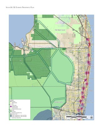 Seven50: Se Florida ProSPerity Plan
18,000’ 36,000’ 54,000’ 72,000’0
Palm Beach County
Broward County
LEGEND
Highway
Major Arterial
Rail
Transit Stop
Walkable Areas
Urbanized Area
Preserved Natural Areas
Parks
Farmland
Restored Everglades Flow
Airport or Port
Areas Threatened by 2’ Sea Level Rise
Areas Threatened by 2’ Sea Level Rise
(Assuming 3’ High Tide)
 