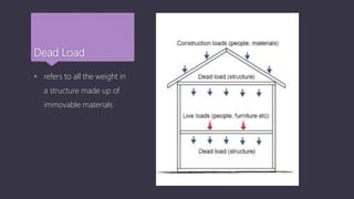 Dead Load
 refers to all the weight in
a structure made up of
immovable materials
 