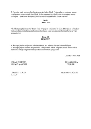 draft surat perjanjian kontrak kerja