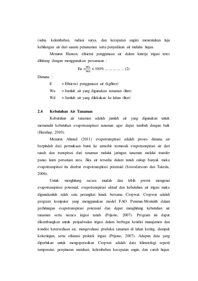 Analisis efisiensi Irigasi tetes dengan air irigasi 
