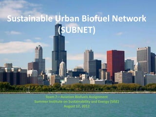 Sustainable Urban Biofuel Network
            (SUBNET)




          Team 7—Aviation Biofuels Assignment
      Summer Institute on Sustainability and Energy (SISE)
                       August 17, 2012
 