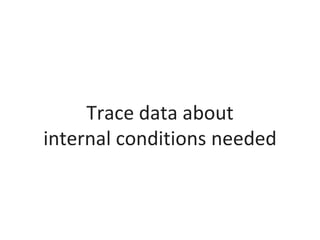 Trace data about
internal conditions needed
 