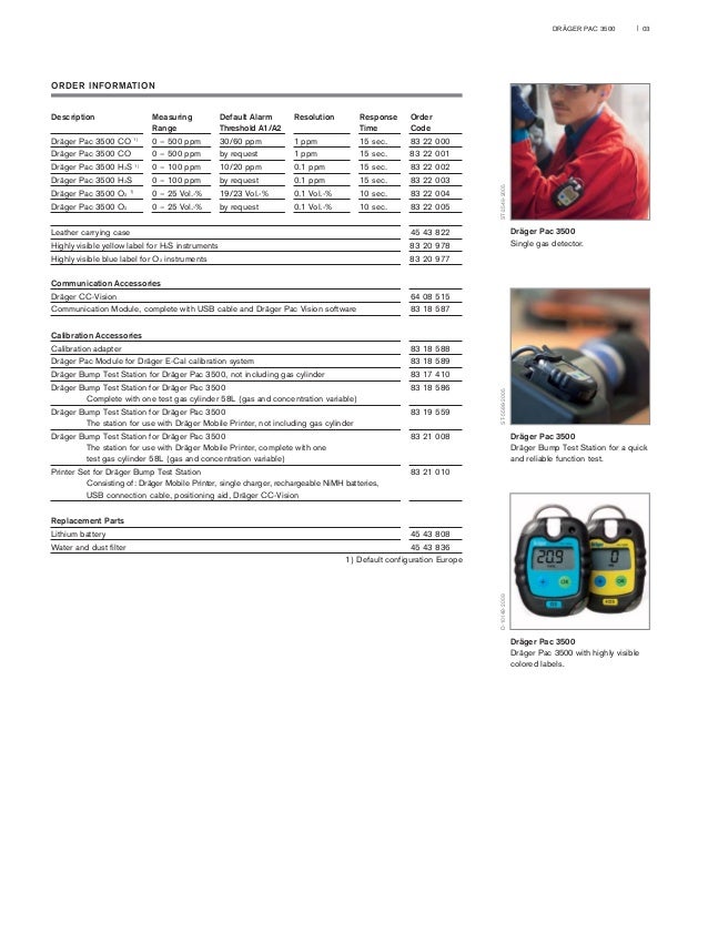 Drager Pac 3500 Portable Gas Detector - Spec Sheet