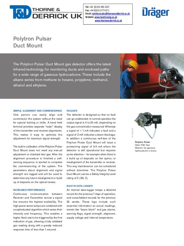 Drager Polytron Pulsar Duct Mount Fixed Gas Detector Spec Sheet