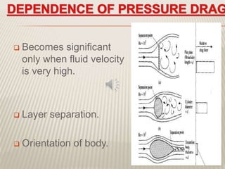  Becomes significant
only when fluid velocity
is very high.
 Layer separation.
 Orientation of body.
 