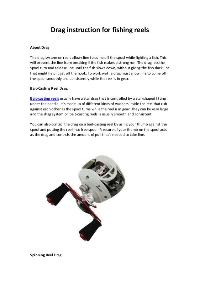 Drag instruction for fishing reels