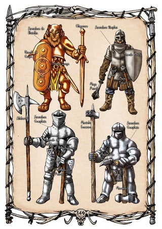 146
Armadura de
Batalha
Machado de
Batalha
Machado
Pesado
Armadura
Completa Armadura
Completa
Martelo de
Guerra
Martelo
Lucerno
Marreta
Machadinha
Alabarda
Armadura Simples
Escudo Médio
Maça
Leve
Maça
EstrelaMaça
Pesada
Claymore
Escudo de
Corpo
Espada Longa
 