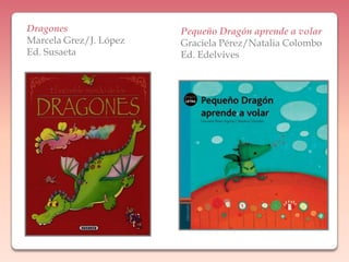 DragonesMarcela Grez/J. LópezEd. SusaetaPequeño Dragón aprende a volarGraciela Pérez/Natalia ColomboEd. Edelvives