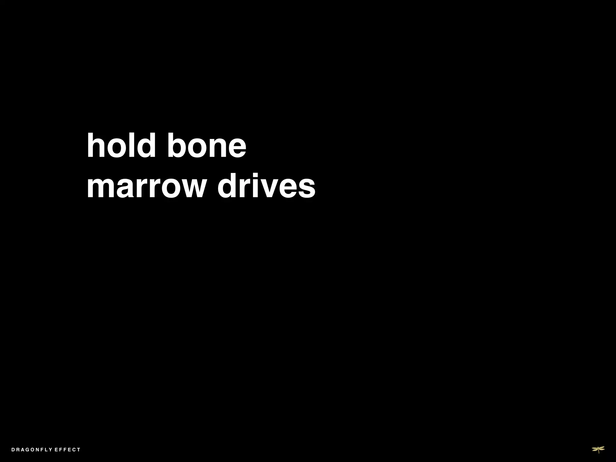 hold bone
                   marrow drives!




DRAGONFLY EFFECT   !
 