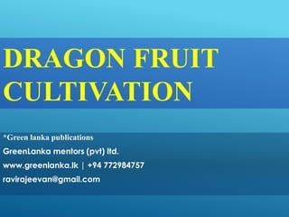 DRAGON FRUIT
CULTIVATION
*Green lanka publications
GreenLanka mentors (pvt) ltd.
www.greenlanka.lk | +94 772984757
ravirajeevan@gmail.com
 