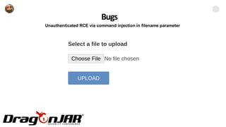 Bugs
Unauthenticated RCE via command injection in filename parameter
 