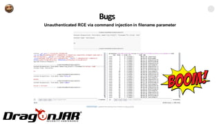 Bugs
Unauthenticated RCE via command injection in filename parameter
 