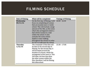 FILMING SCHEDULE
 