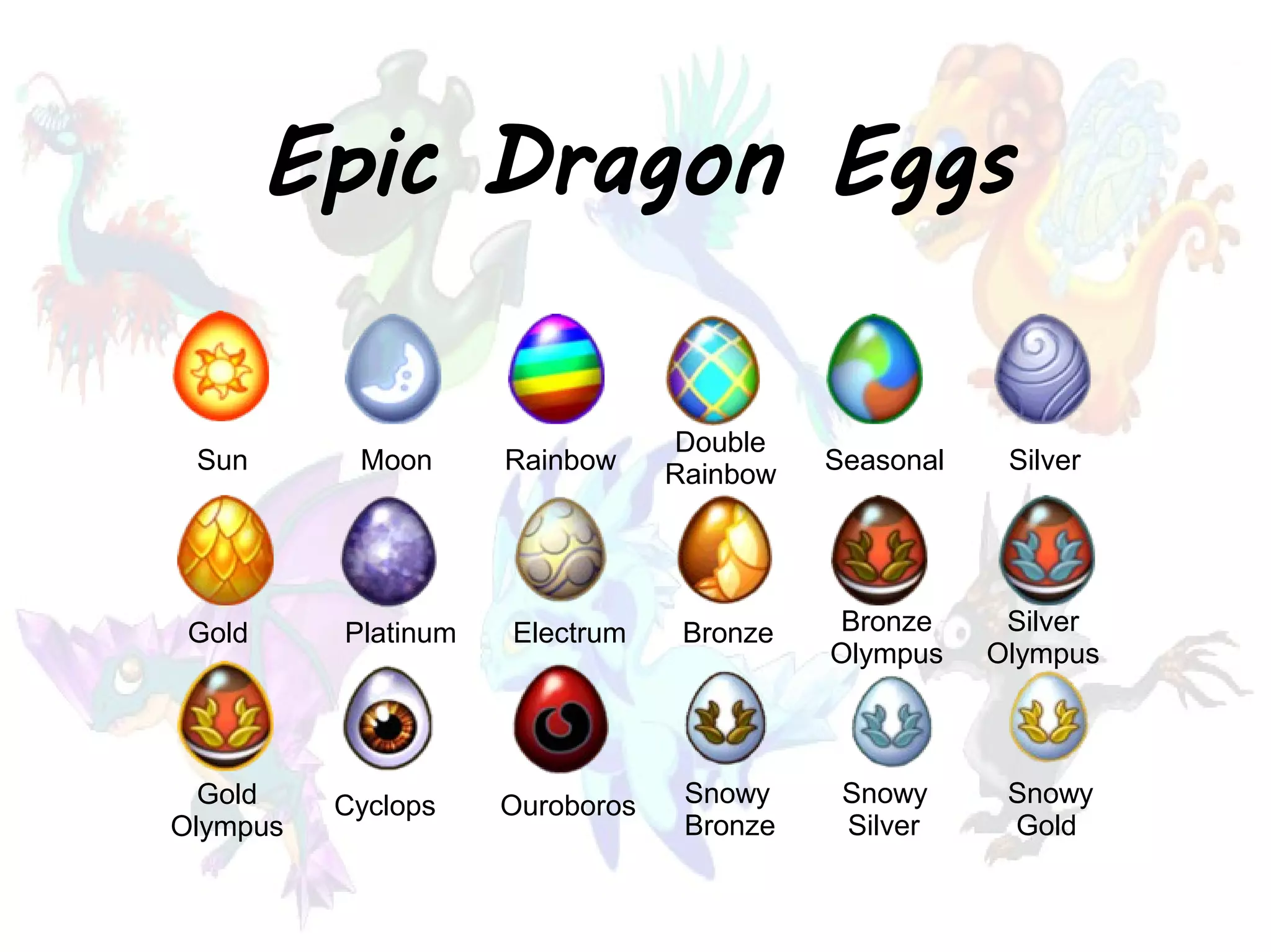 The COMPLETE Dragonvale Egg List (with Pictures!) PDF