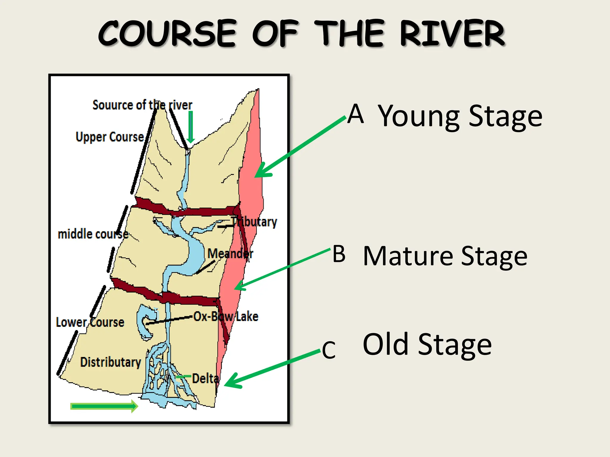 COURSE OF THE RIVER
A
B
C
Young Stage
Mature Stage
Old Stage
 