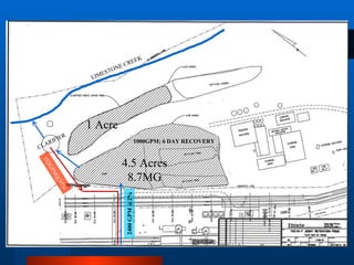 4.5 Acres 8.7MG 1 Acre LIMESTONE CREEK CLARIFIER 1000GPM; 6 DAY RECOVERY 2400 GPM @2% 102GPM@35% 