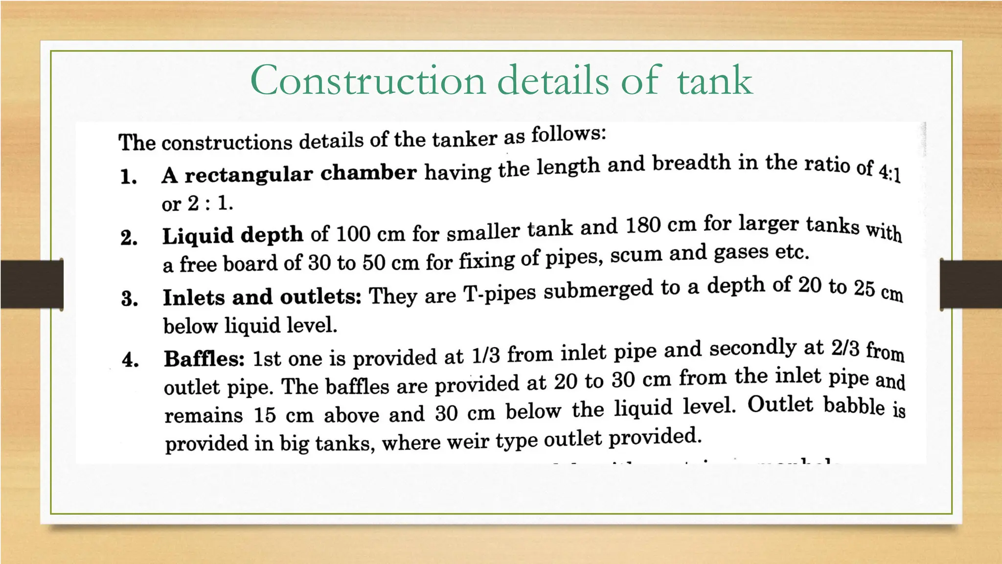 Construction details of tank
 