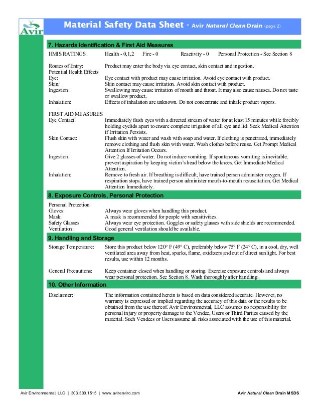 Drain cleaner msds