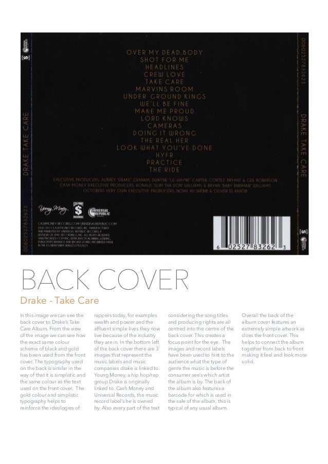 Drake Drake Cover
Drake Take Care Album Back Cover
