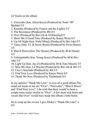 Drake Thank Me Later Album Review Does It Live Up To All The Hy