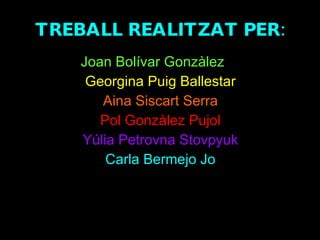 TREBALL REALITZAT PER: Joan Bolívar Gonzàlez   Georgina Puig Ballestar Aina Siscart Serra Pol Gonzàlez Pujol Yúlia Petrovna Stovpyuk Carla Bermejo Jo 