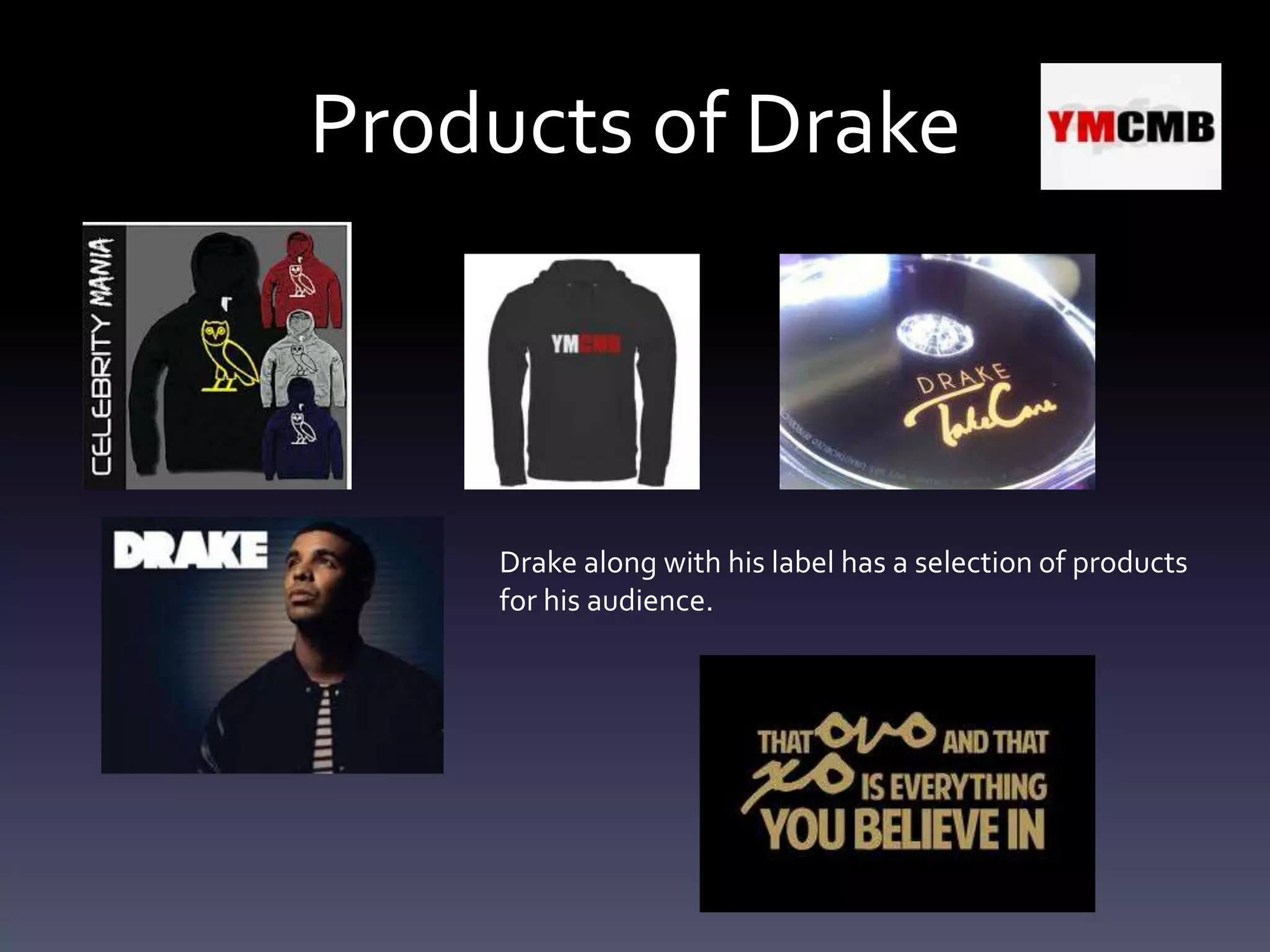 Products of Drake



    Drake along with his label has a selection of products
    for his audience.
 