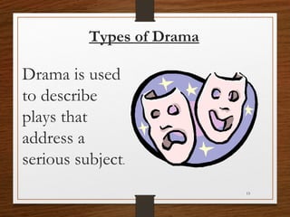 Types of Drama
Drama is used
to describe
plays that
address a
serious subject.
15
 