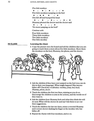 SONGS, RHYMES, AND CHANTS 33
Performing the chant
7 Remind the children of the rhyme. Chant the first verse together.
8 Di...