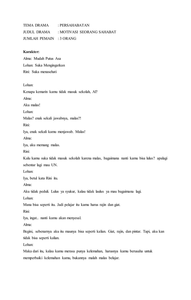 Drama 3 orang persahabatan | DOCX