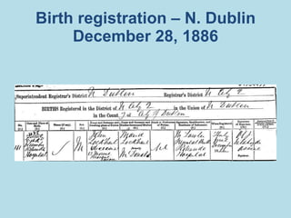 Birth registration – N. Dublin December 28, 1886 