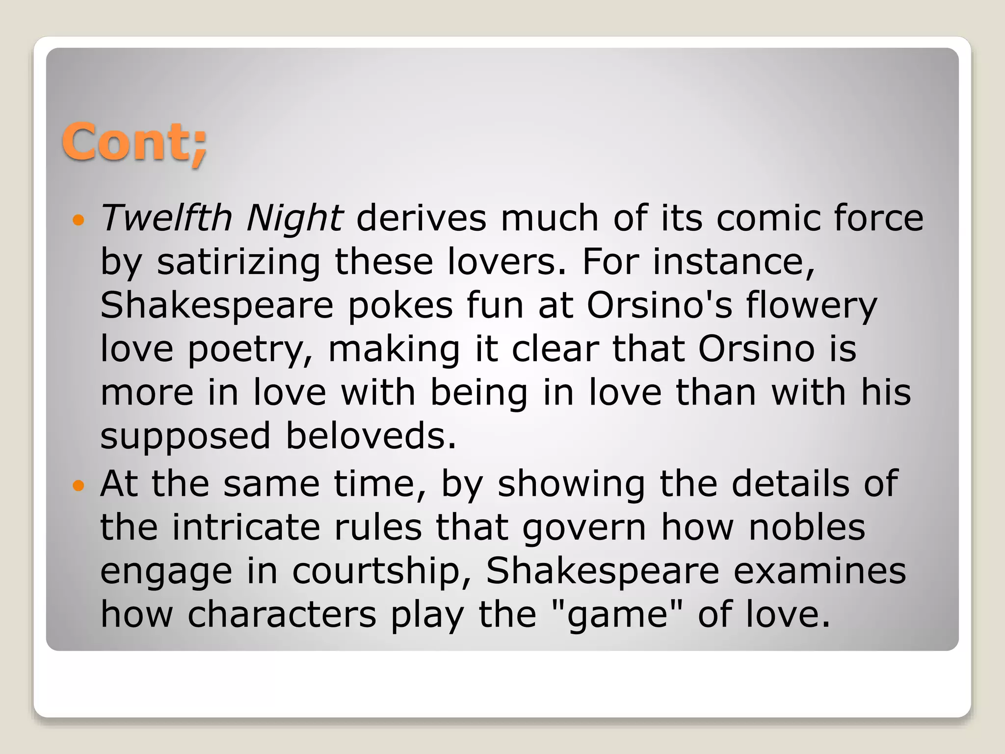 Desire and Love, Theme of Twelfth Night