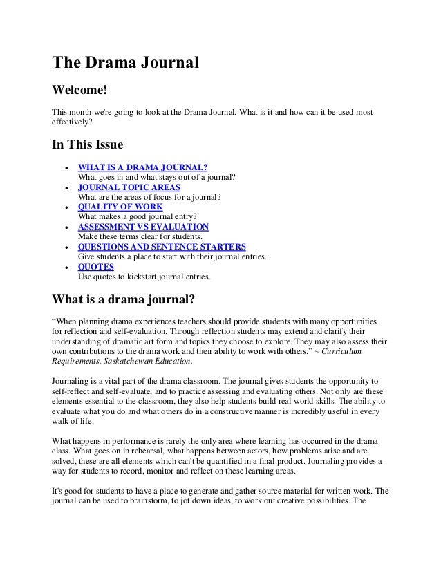 drama journal reflective journal templates